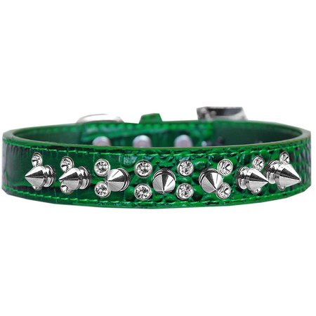 MIRAGE PET PRODUCTS Double Crystal & Spike Croc Dog CollarEmerald Green Size 20 720-18 EGC20